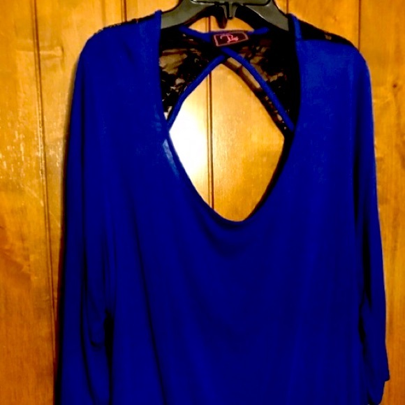 Womens Royal Blue Shirt With Lace - Picture 1 of 4